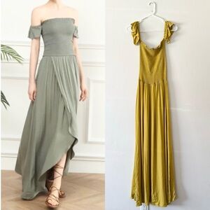 Young Fabulous & Broke Frida Maxi Dress Size XS Off The Shoulder Smocked Ruffle
